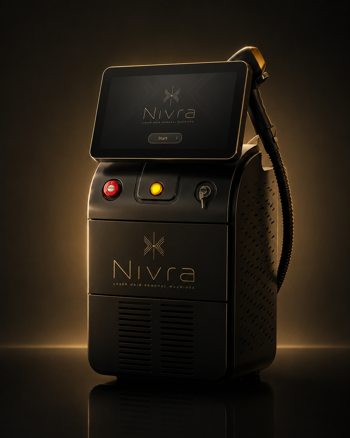 Equipo Nivra laser diodo de MedicorpLight con diseño negro y dorado